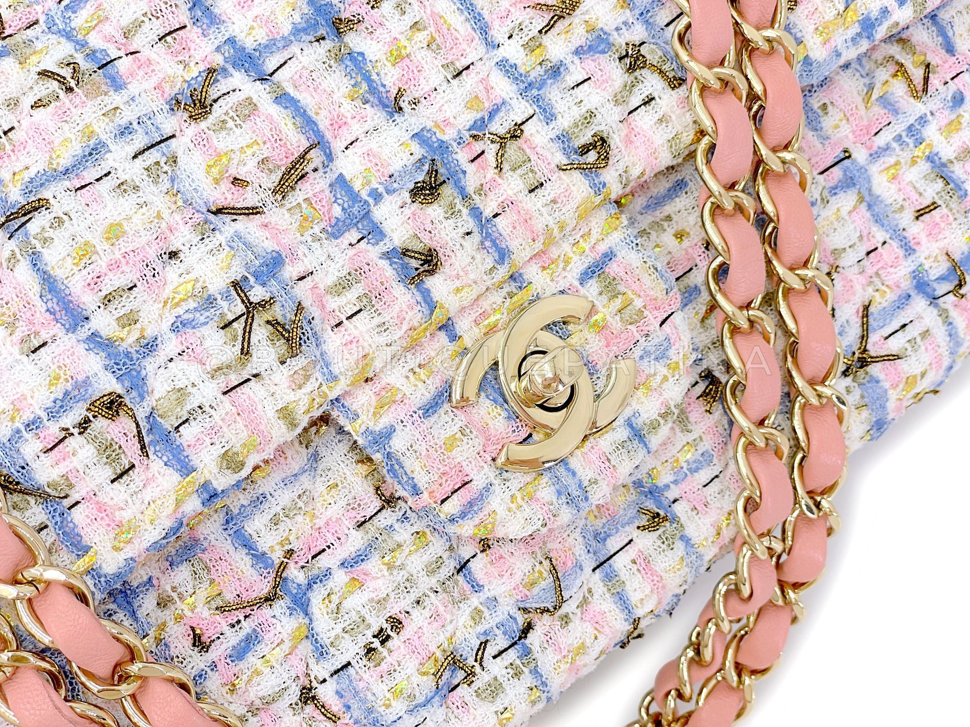 Chanel Pink Boucle Tweed Medium Classic Double Flap Bag 19C GHW HQ0 - Image 8