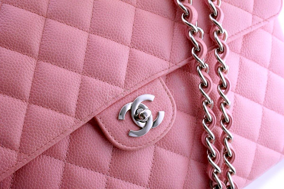 Chanel Pink Caviar Jumbo Quilted Classic 2.55 Flap Bag SHW - Image 7