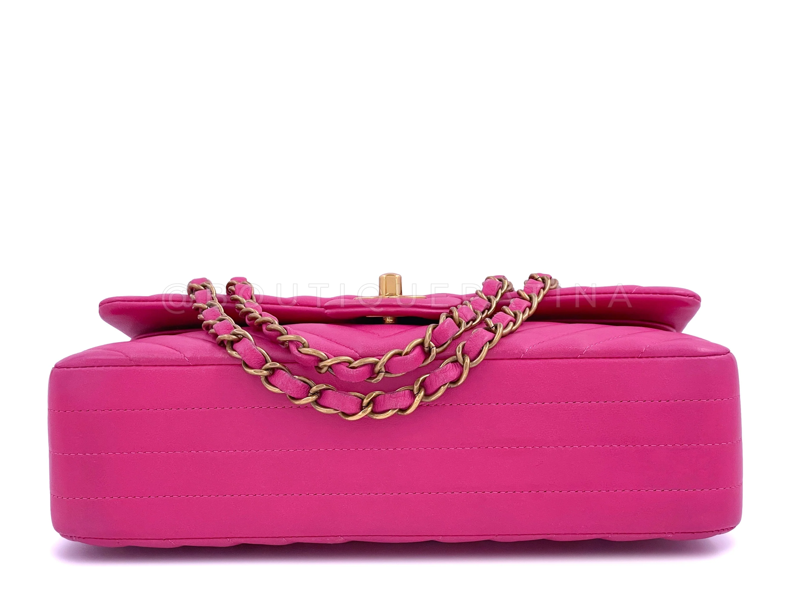 Chanel Pink Chevron Classic Double Flap Bag GHW Lambskin - Image 6
