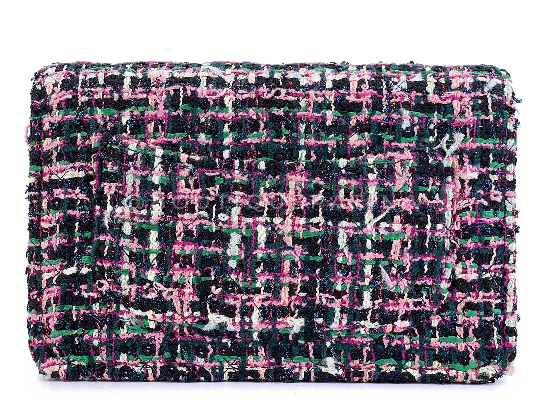 Chanel Pink Green Tweed 2.55 Reissue Wallet on Chain WOC Bag SHW AV4 - Image 5