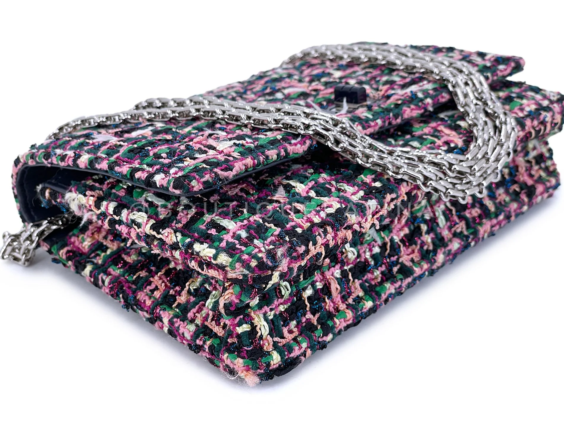 Chanel Pink Green Tweed 2.55 Reissue Wallet on Chain WOC Bag SHW AV4 - Image 7