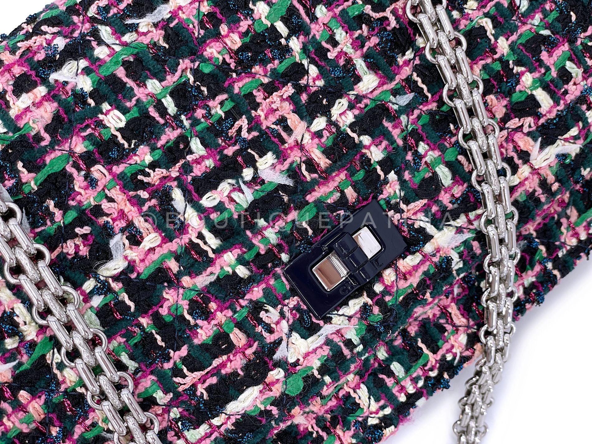 Chanel Pink Green Tweed 2.55 Reissue Wallet on Chain WOC Bag SHW AV4 - Image 8