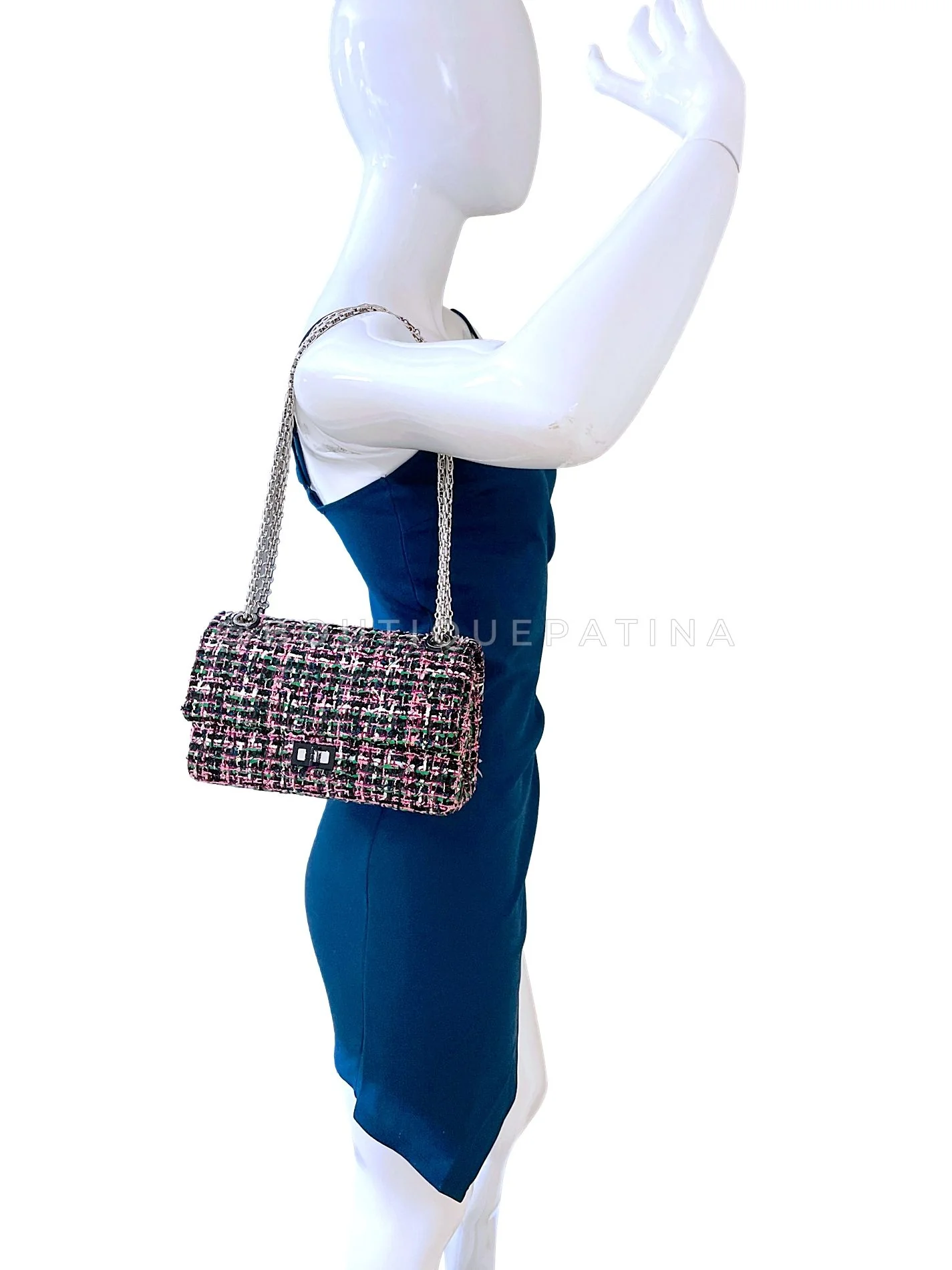 Chanel Pink Green Tweed 225 2.55 Reissue Flap Bag SHW FKC - Image 13