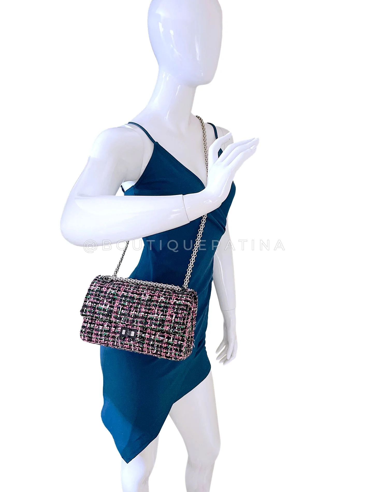 Chanel Pink Green Tweed 225 2.55 Reissue Flap Bag SHW FKC - Image 14