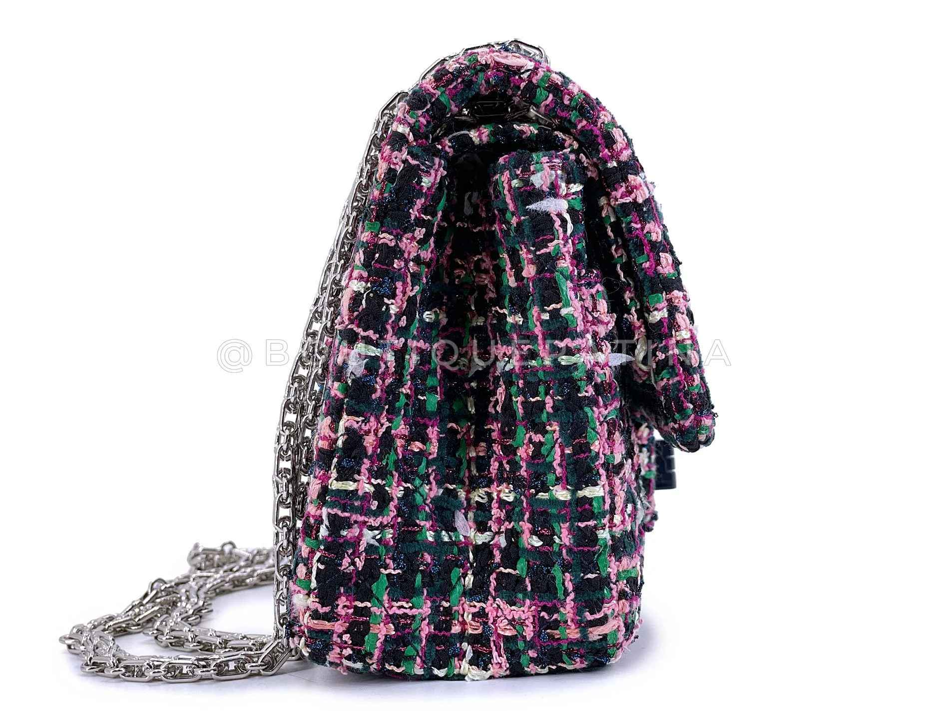 Chanel Pink Green Tweed 225 2.55 Reissue Flap Bag SHW FKC - Image 4