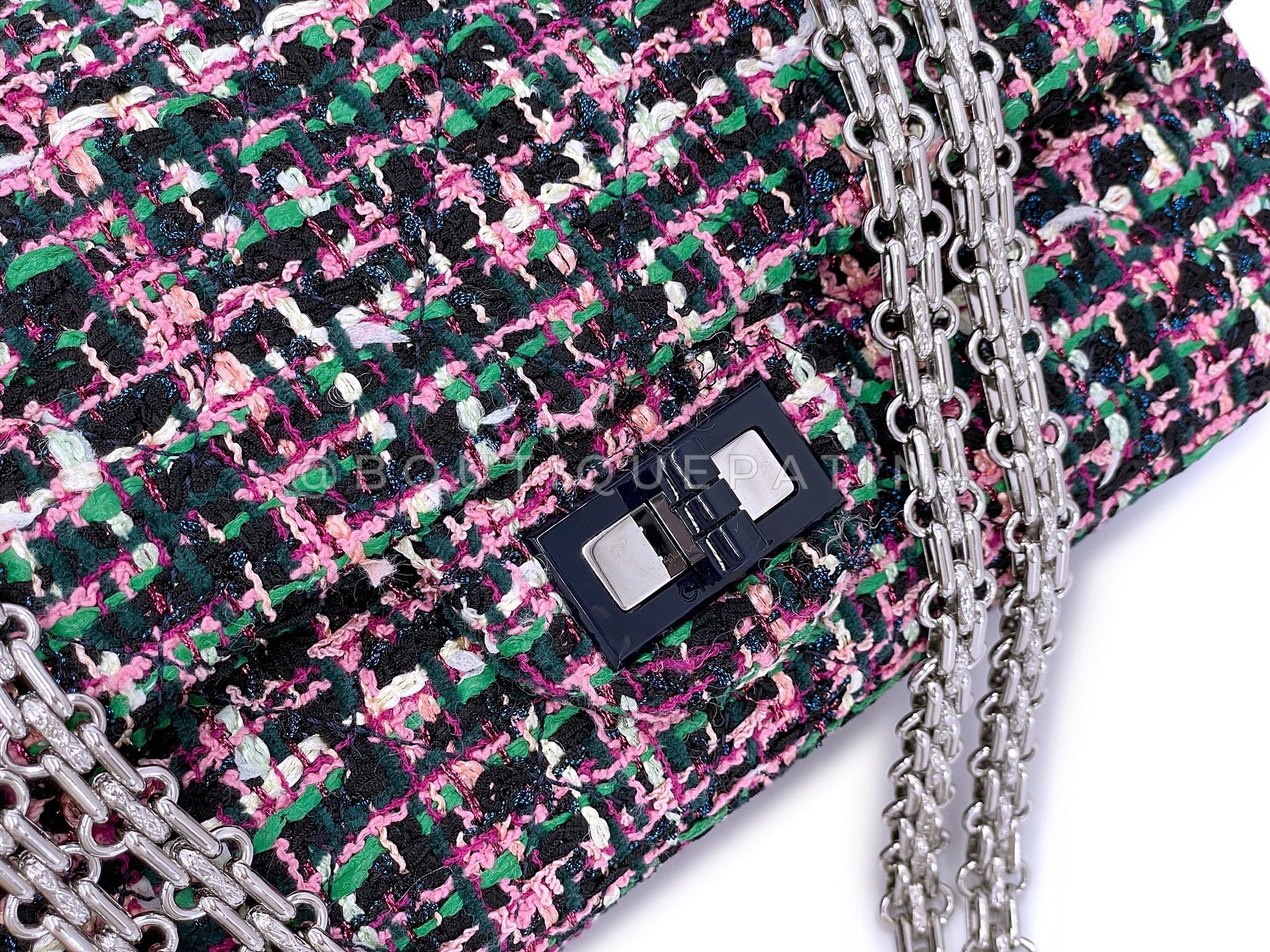 Chanel Pink Green Tweed 225 2.55 Reissue Flap Bag SHW FKC - Image 8