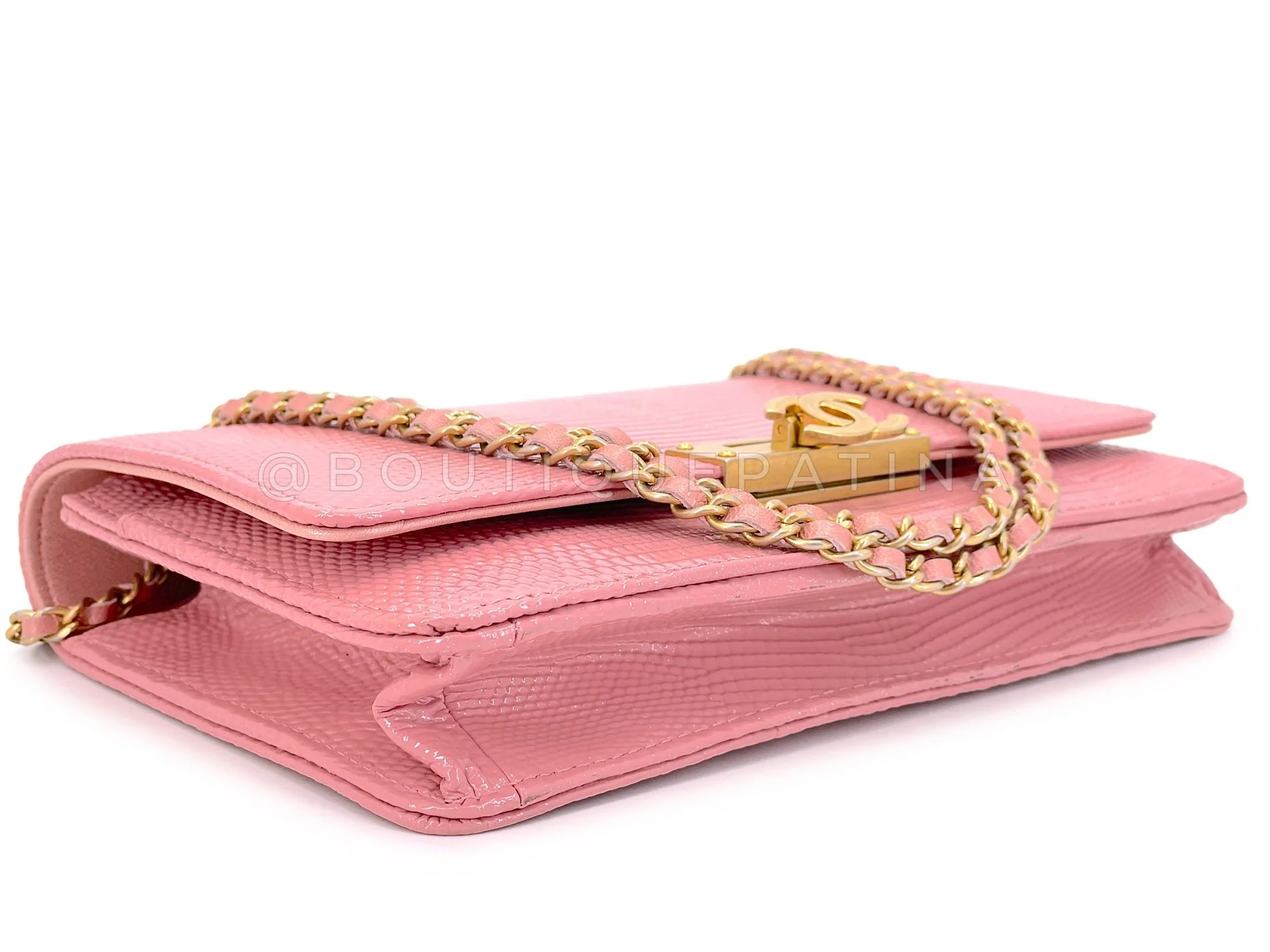 Chanel Pink Iridescent Lizard Golden Class WOC Wallet on Chain Flap Bag ICV - Image 7