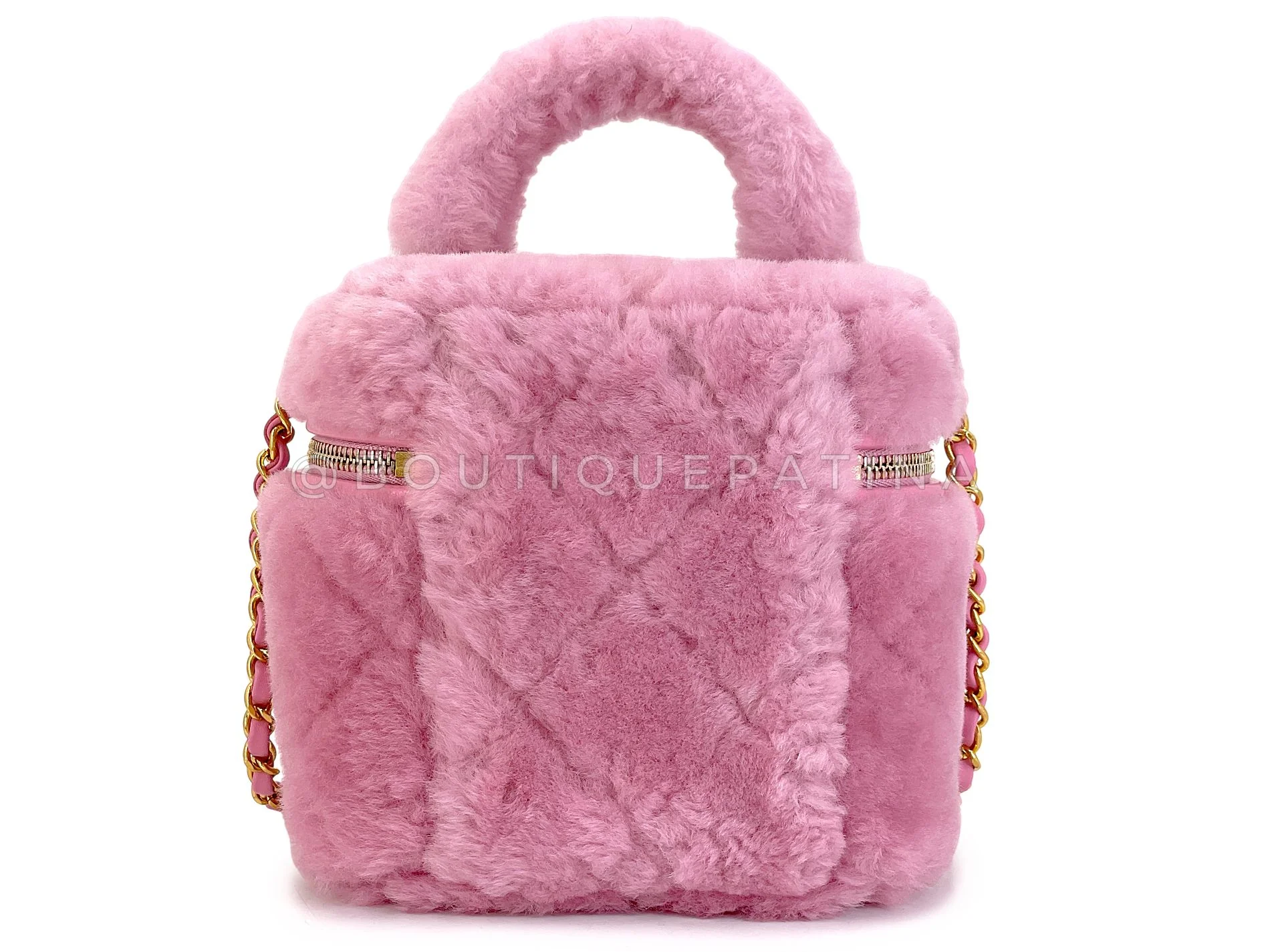 Chanel 2022 Pink Shearling Mini Vanity Bag with Mirror GHW 16Z - Image 5
