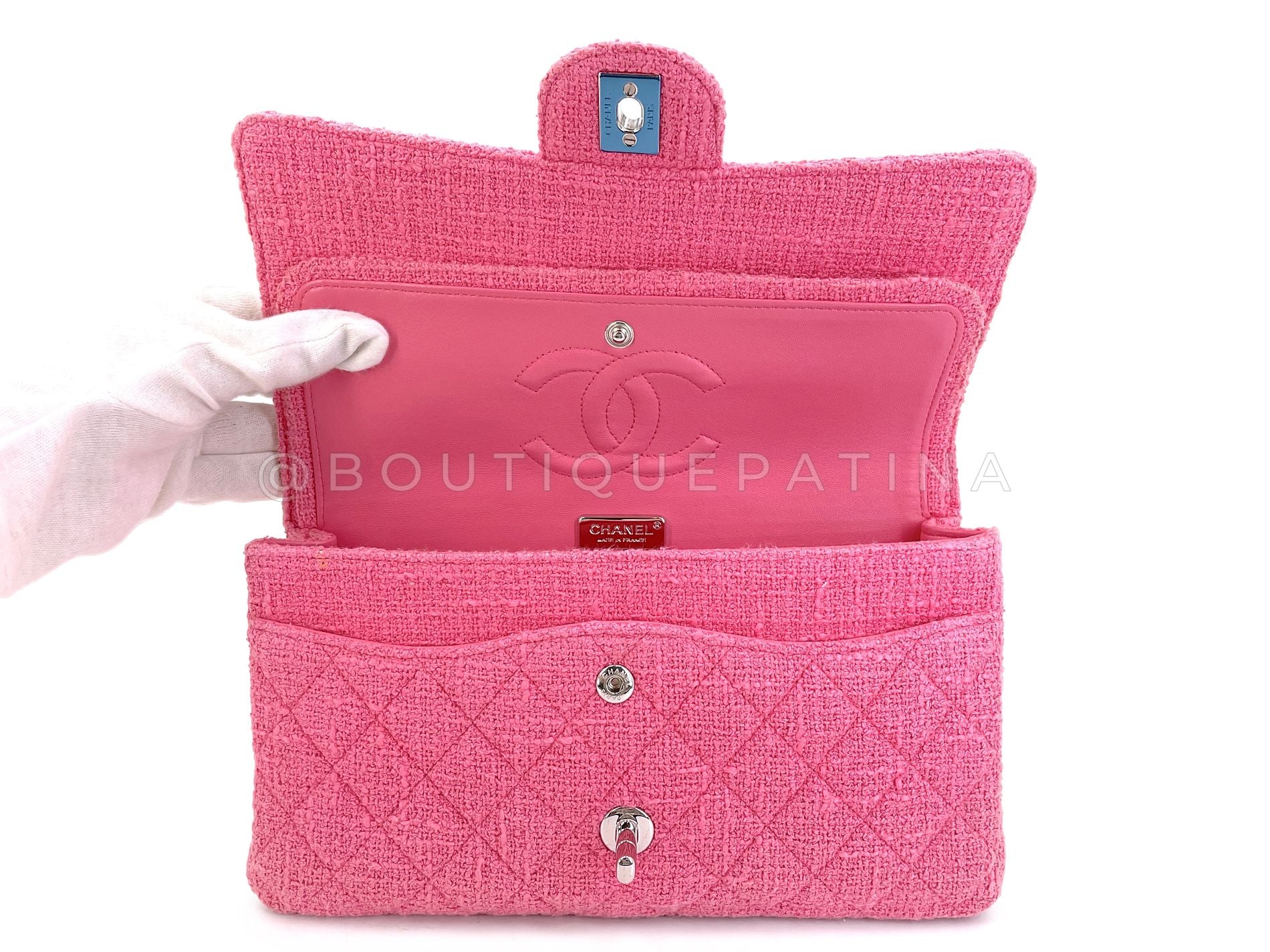 Chanel Pink Tweed Crystal Sakura Flower Flap Bag Silicone SHW LPX - Image 10