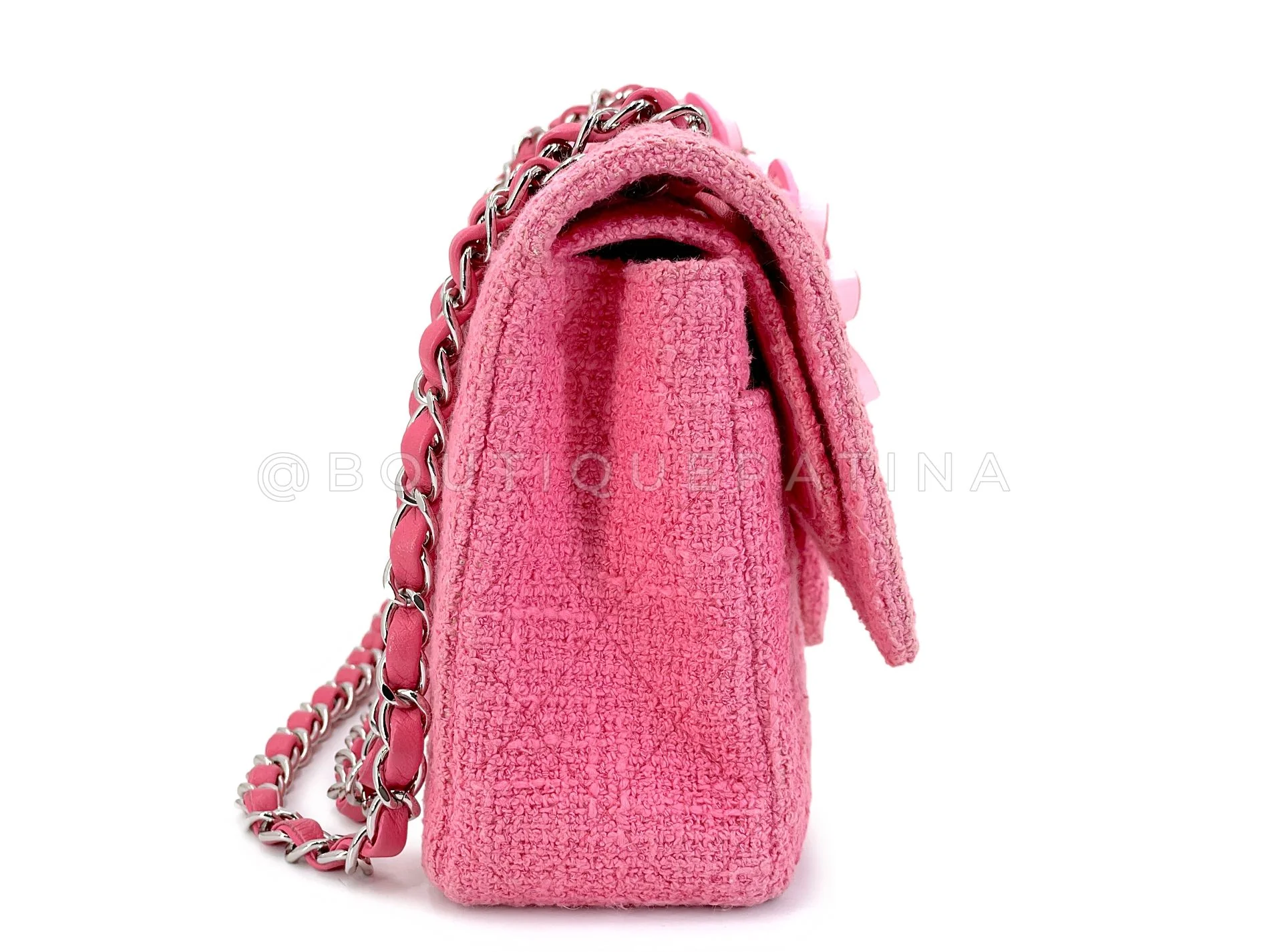 Chanel Pink Tweed Crystal Sakura Flower Flap Bag Silicone SHW LPX - Image 4