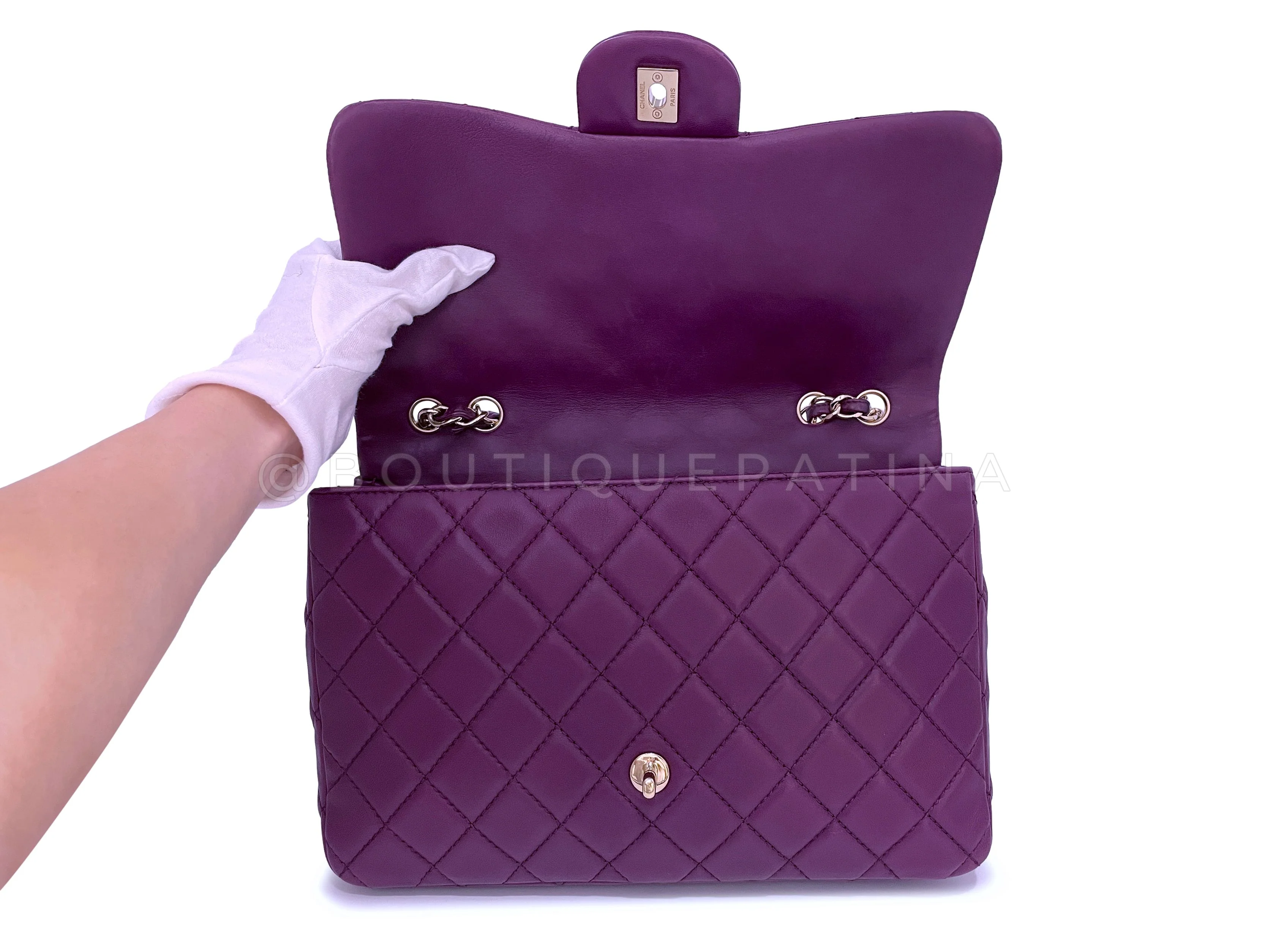 Chanel Plum Violet Purple Jumbo Classic Flap Bag GHW - Image 9