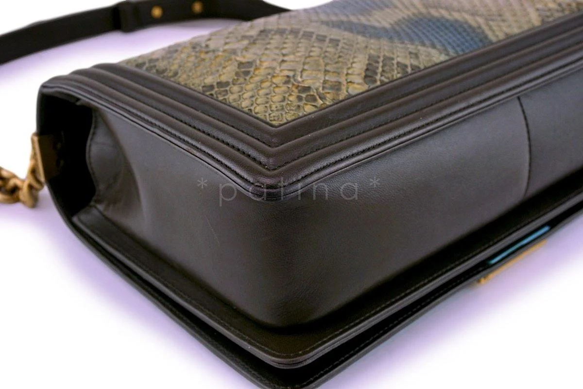 Chanel Python Olive Brown Exotic Classic Boy Flap Bag GHW - Image 9
