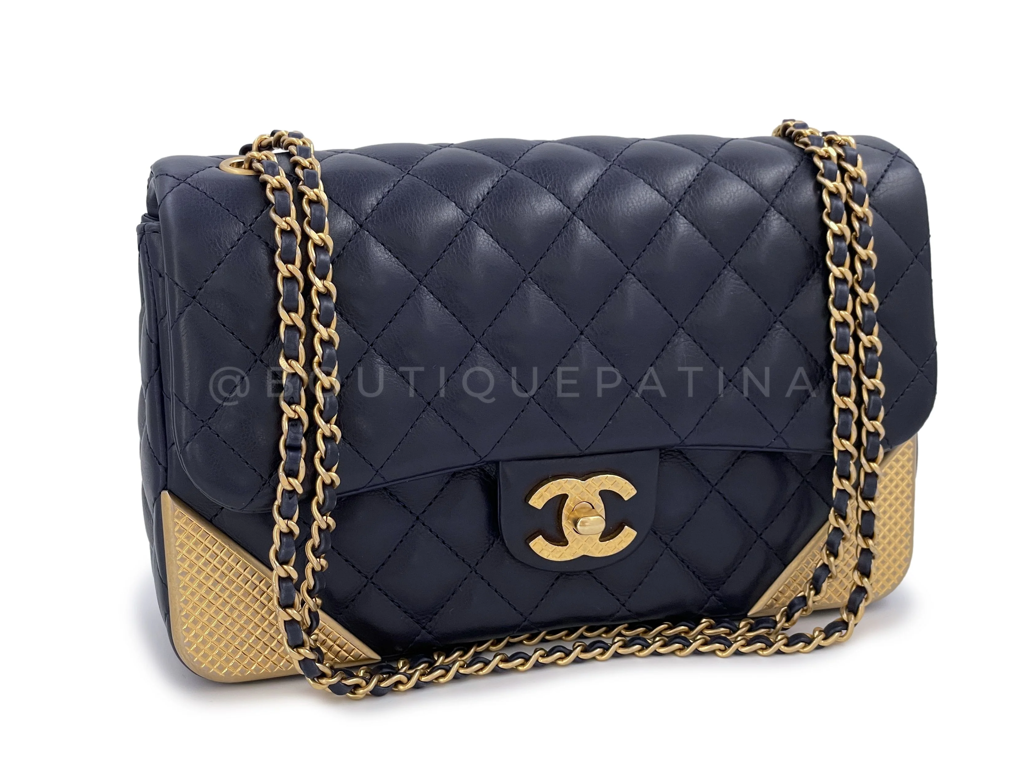Chanel Quilted Rock the Corner Flap Bag Navy Blue Aged Gold HW - Image 2