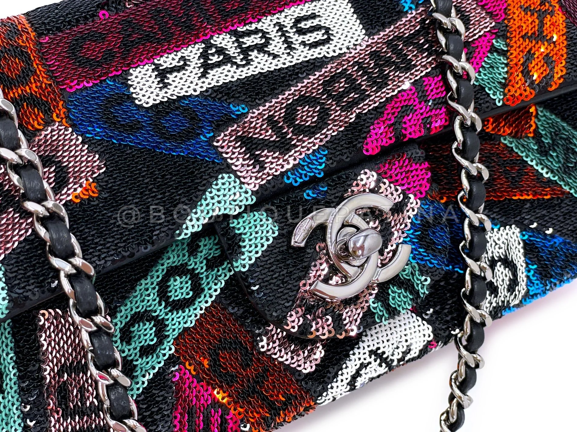 Chanel Rainbow Glitter-Sequin Mini Flap Bag 24C Multicolor Rectangular RHW JLR - Image 8