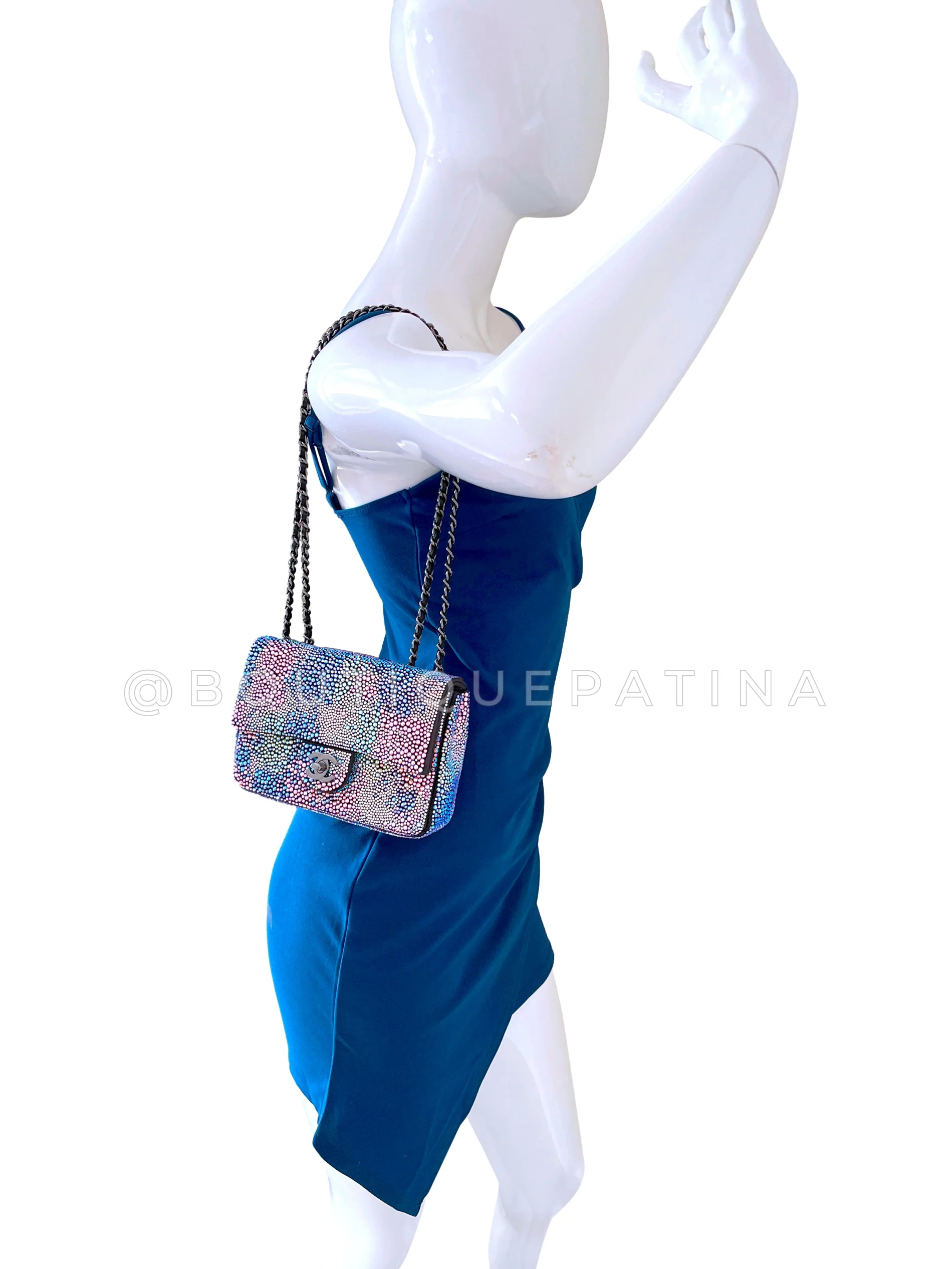 Chanel 22C Rainbow Multicolor Strass Crystal Mermaid Mini Flap Bag RHW IR1 - Image 14
