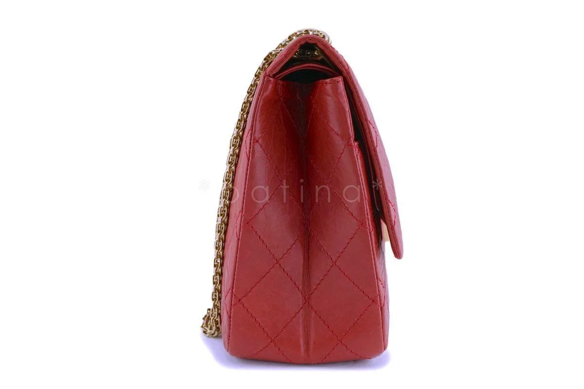 Chanel Red 2.55 Jumbo 227 Classic Double Flap Bag GHW - Image 4