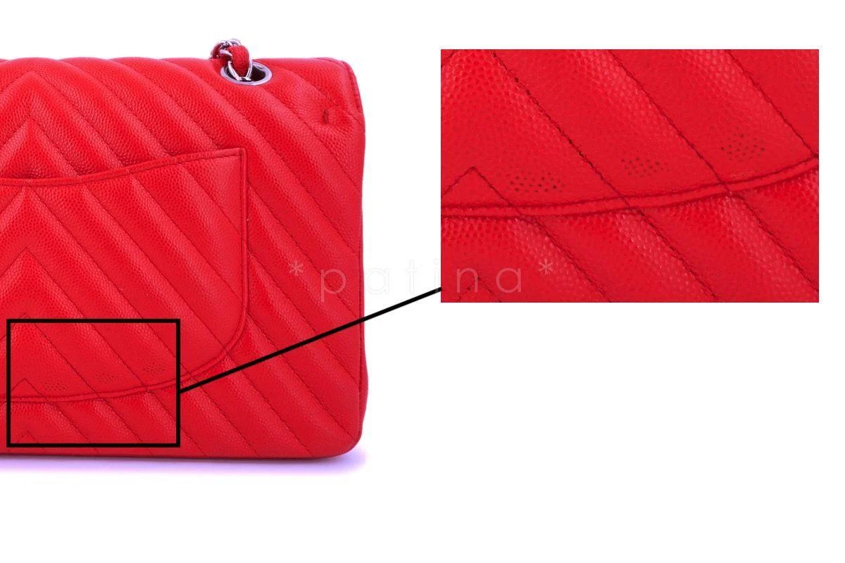 Chanel Red Caviar Medium Chevron Classic Double Flap Bag SHW - Image 6