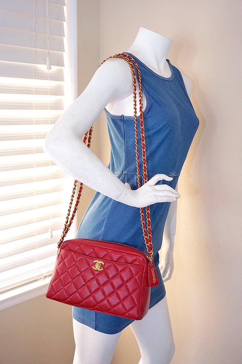 Chanel Red Caviar Classic Camera Case CC Clasp Pocket Bag - Image 12
