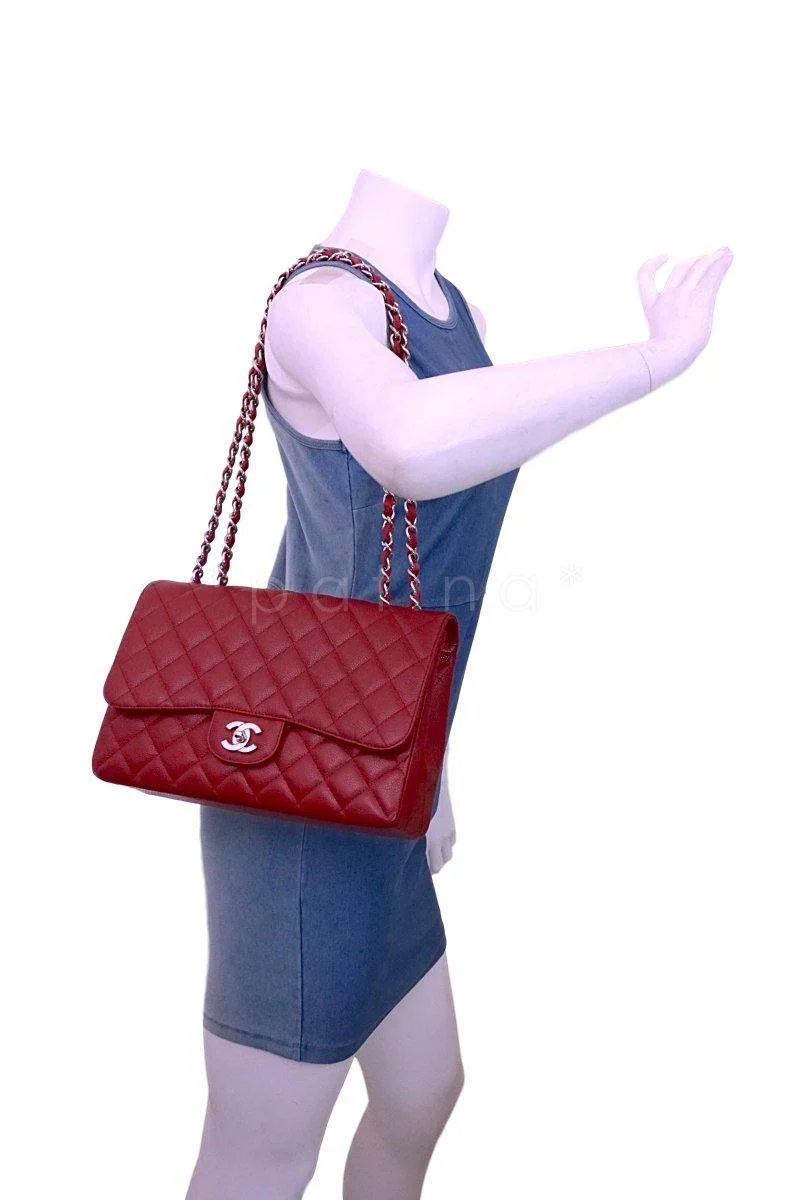 Chanel Red Caviar Jumbo 2.55 Classic Flap Bag SHW - Image 14