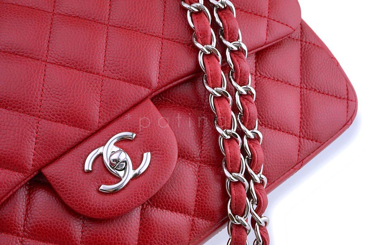 Chanel Red Caviar Jumbo Classic Double Flap Bag SHW - Image 8
