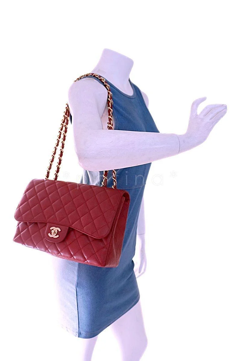Chanel Red Caviar Jumbo Classic Flap Bag 24k GHW - Image 14