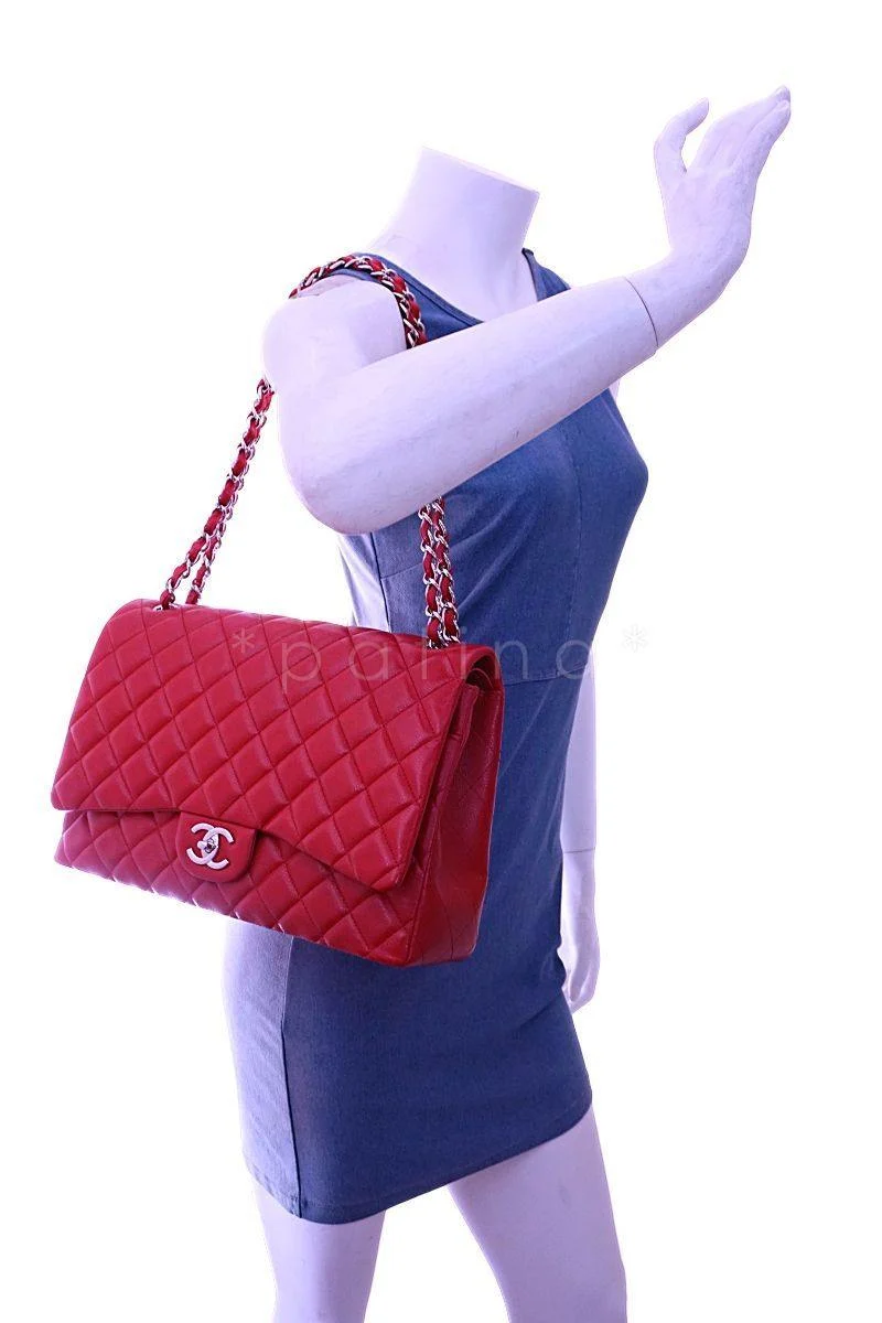 Chanel Red Caviar Maxi "Jumbo XL" Classic Double Flap Bag SHW - Image 14