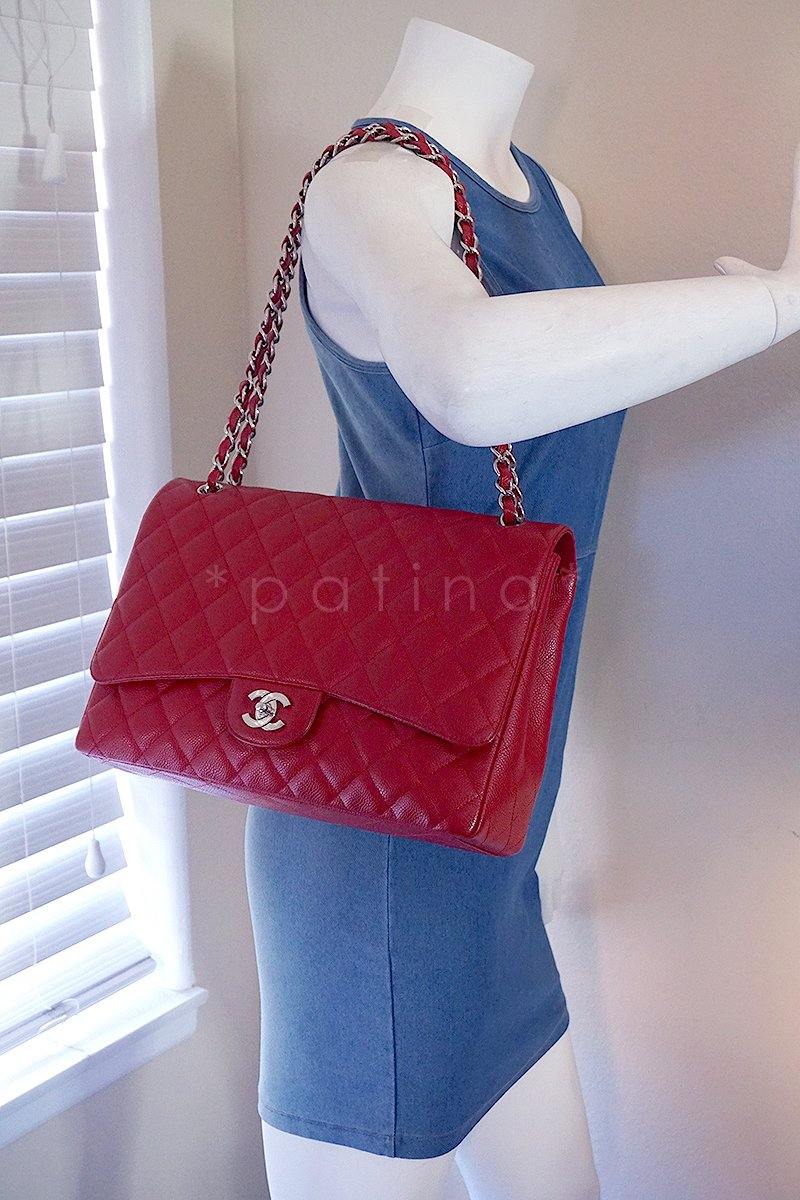 Chanel Red Caviar Maxi Quilted Classic 2.55 Jumbo XL Flap Bag SHW - Image 13