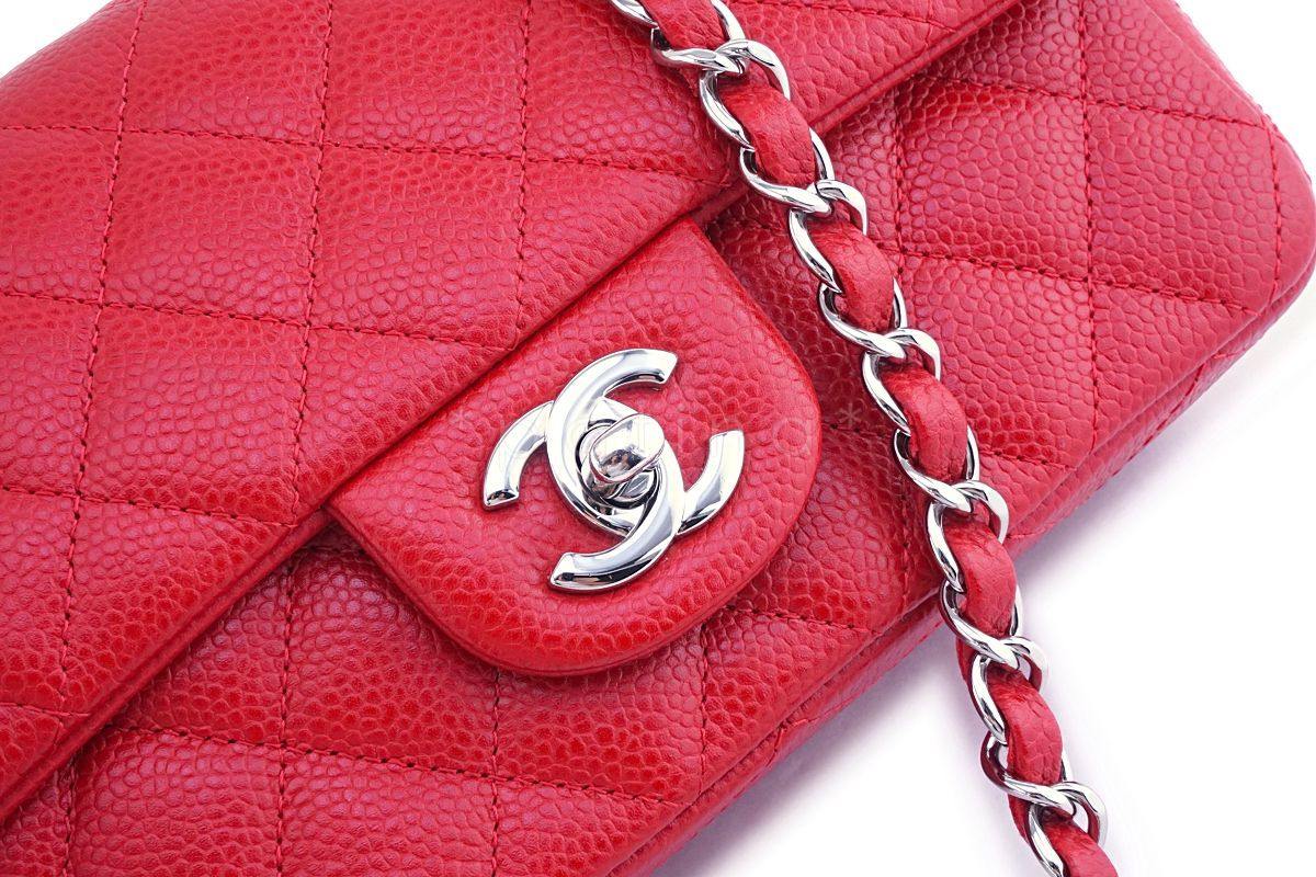 Chanel Red Caviar Rectangular Mini Classic Flap Bag SHW - Image 8