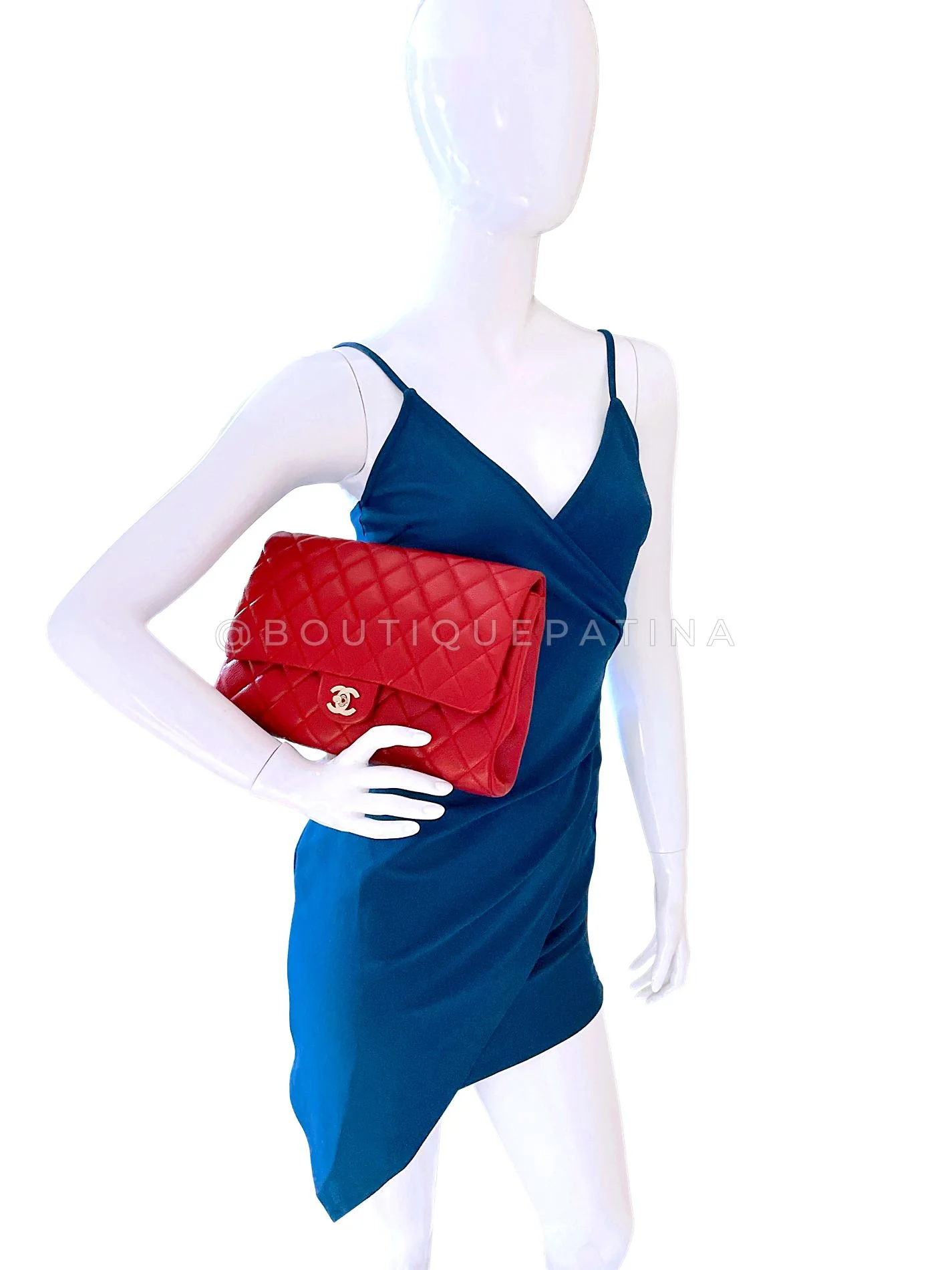 Chanel Red 11in Caviar Timeless Classic Clutch on Chain Bag SHW YXQ - Image 16