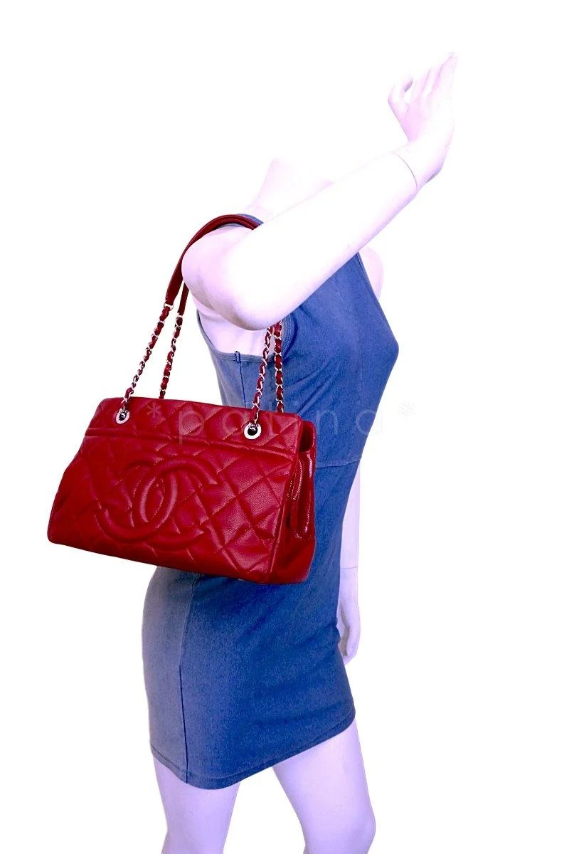 Chanel Red Caviar Timeless Classic Logo Tote Bag SHW - Image 13