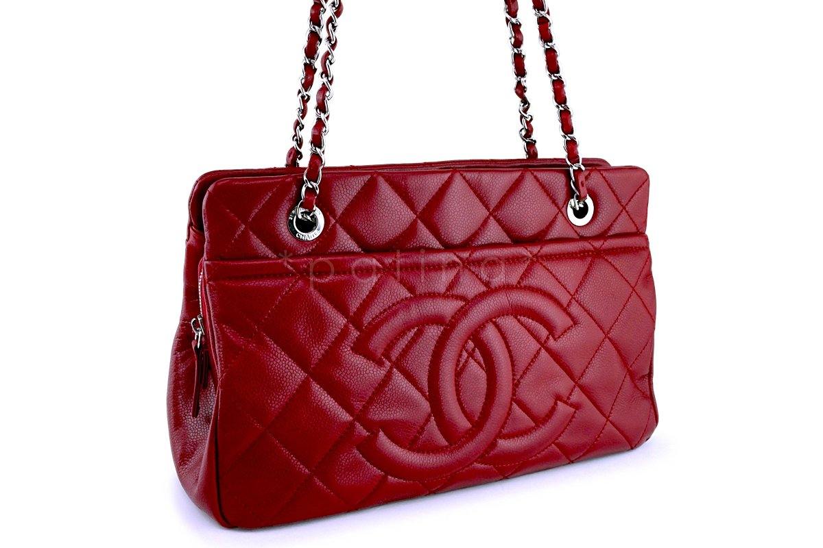 Chanel Red Caviar Timeless Classic Logo Tote Bag SHW - Image 3