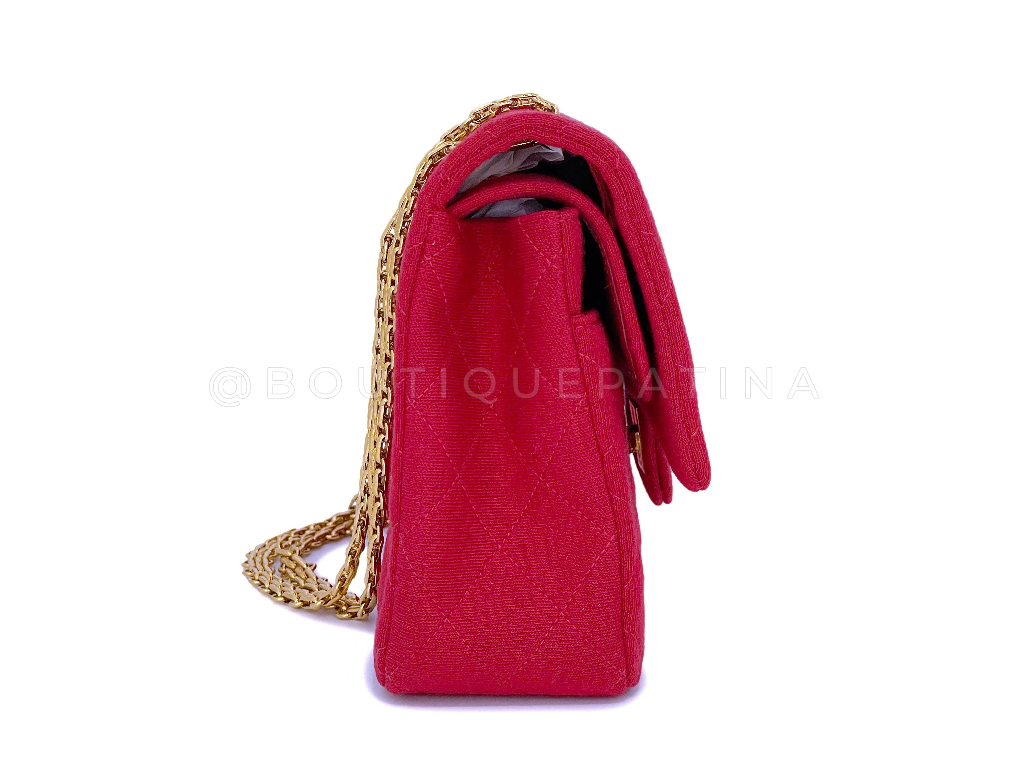 Chanel Red Jersey Medium Classic Double Flap Bag 24k GHW - Image 4
