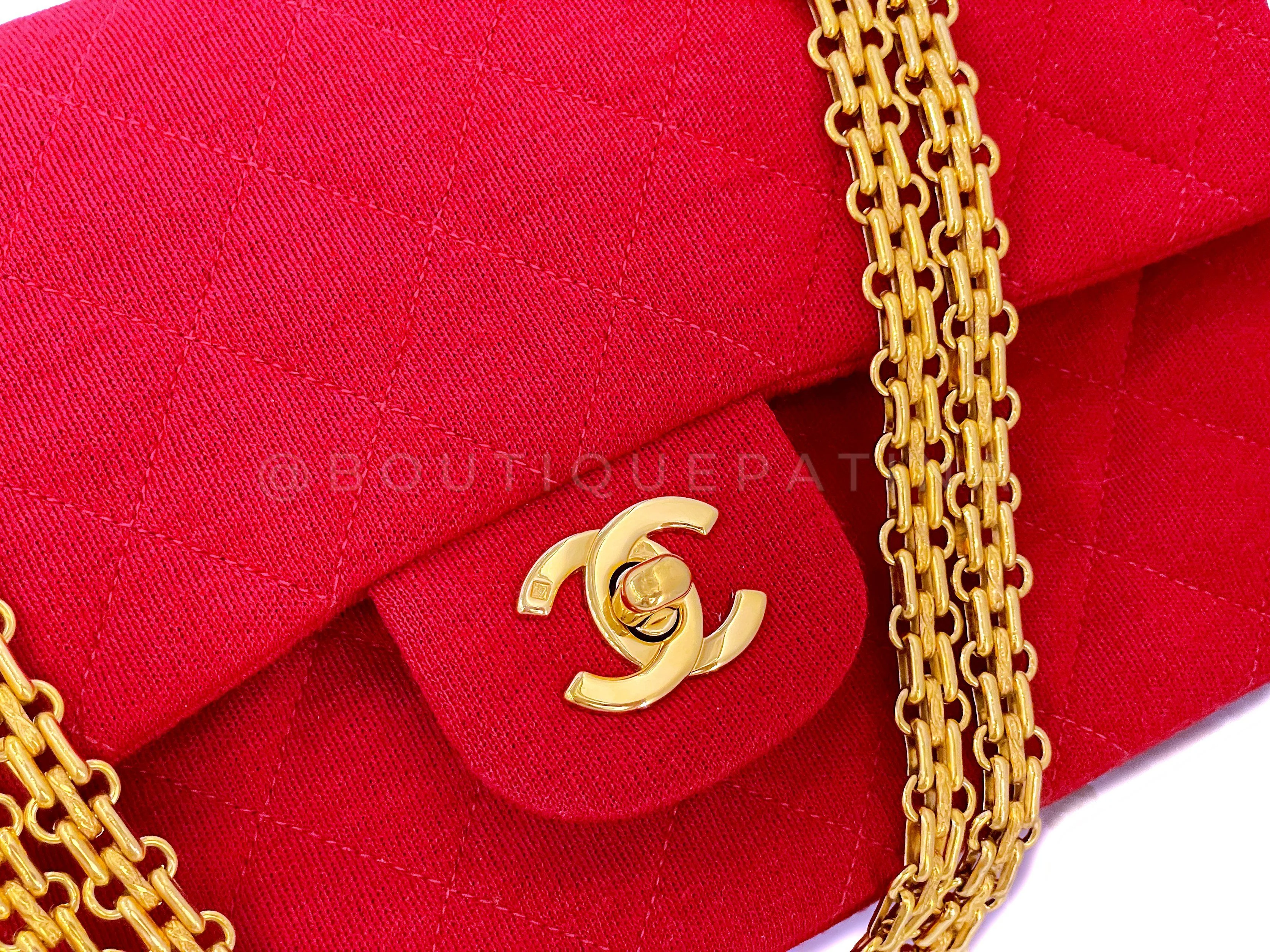 Chanel Red Jersey Medium Classic Double Flap Bag 24k GHW - Image 8