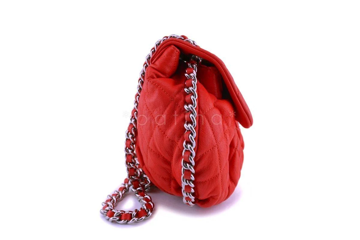 Chanel Red Textured Medium Chain Around Crossbody Flap Bag SHW - Image 4