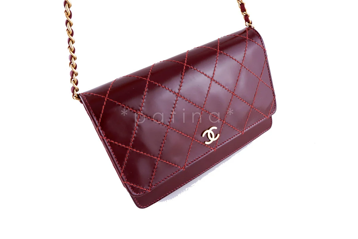 Chanel Red Wine Classic WOC Wallet on Chain Matte Patent Gold HW Bag - Image 2