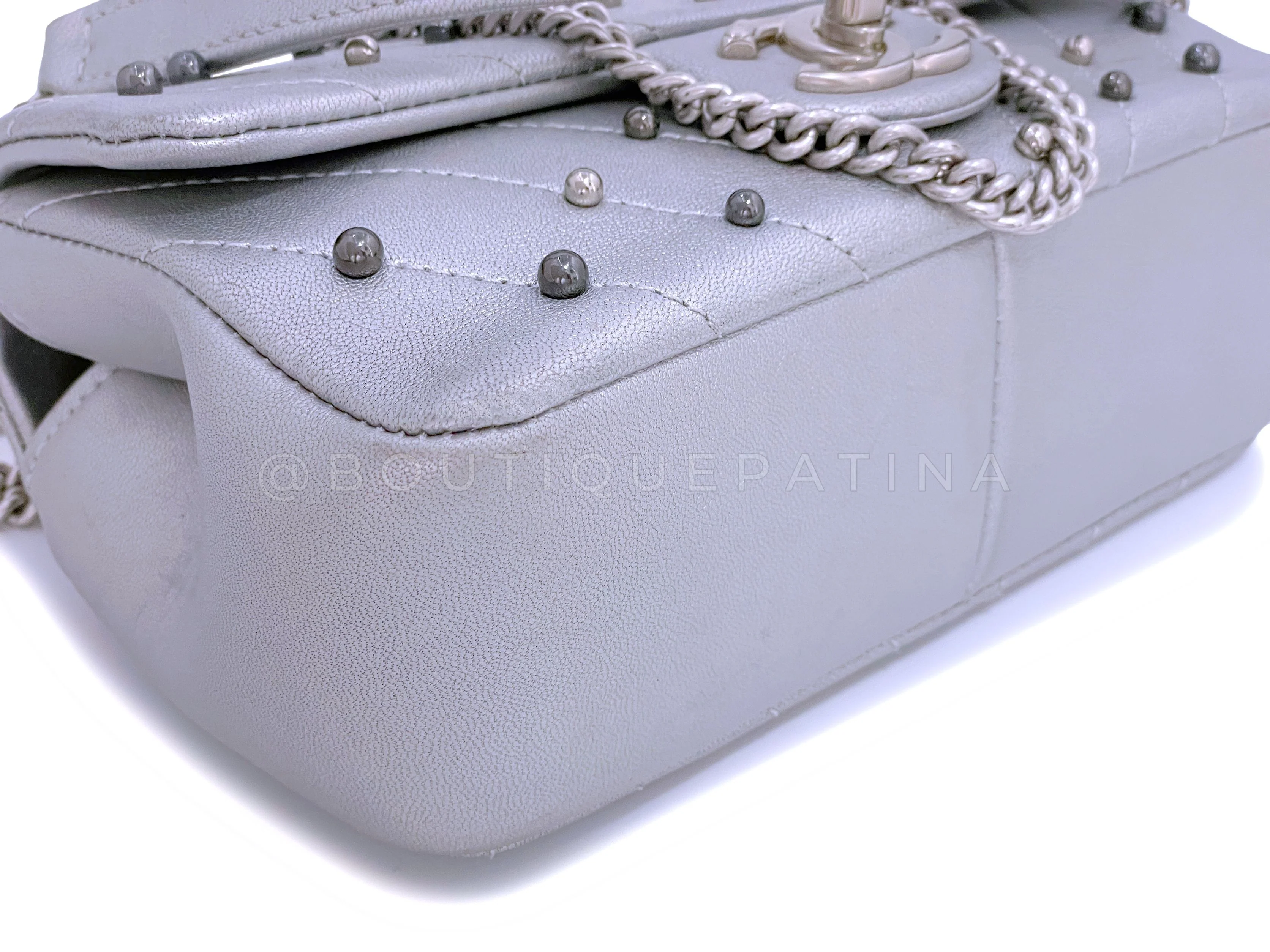 Chanel Silver Chevron Pearl Lambskin Rectangular Mini Flap Bag SHW BE2 - Image 7