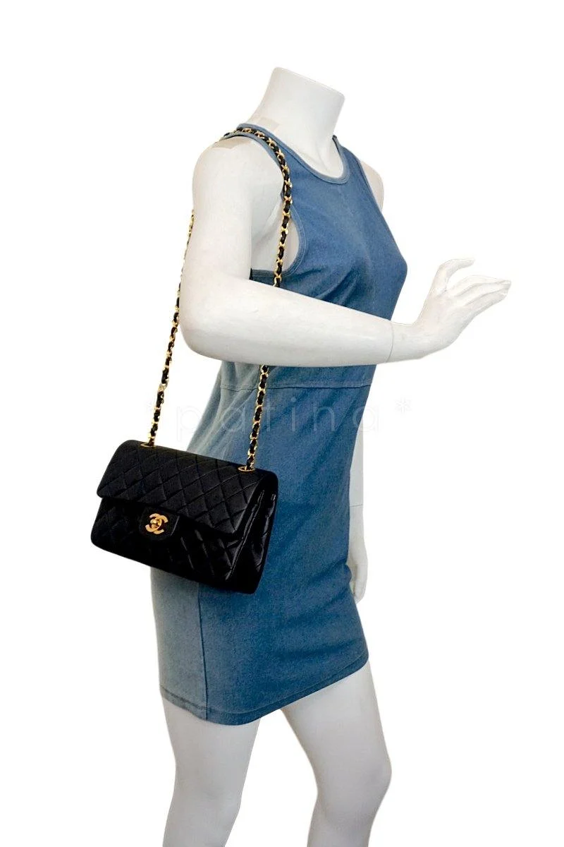Chanel Small Blue-Black Classic Lambskin Double Flap Bag - Image 15