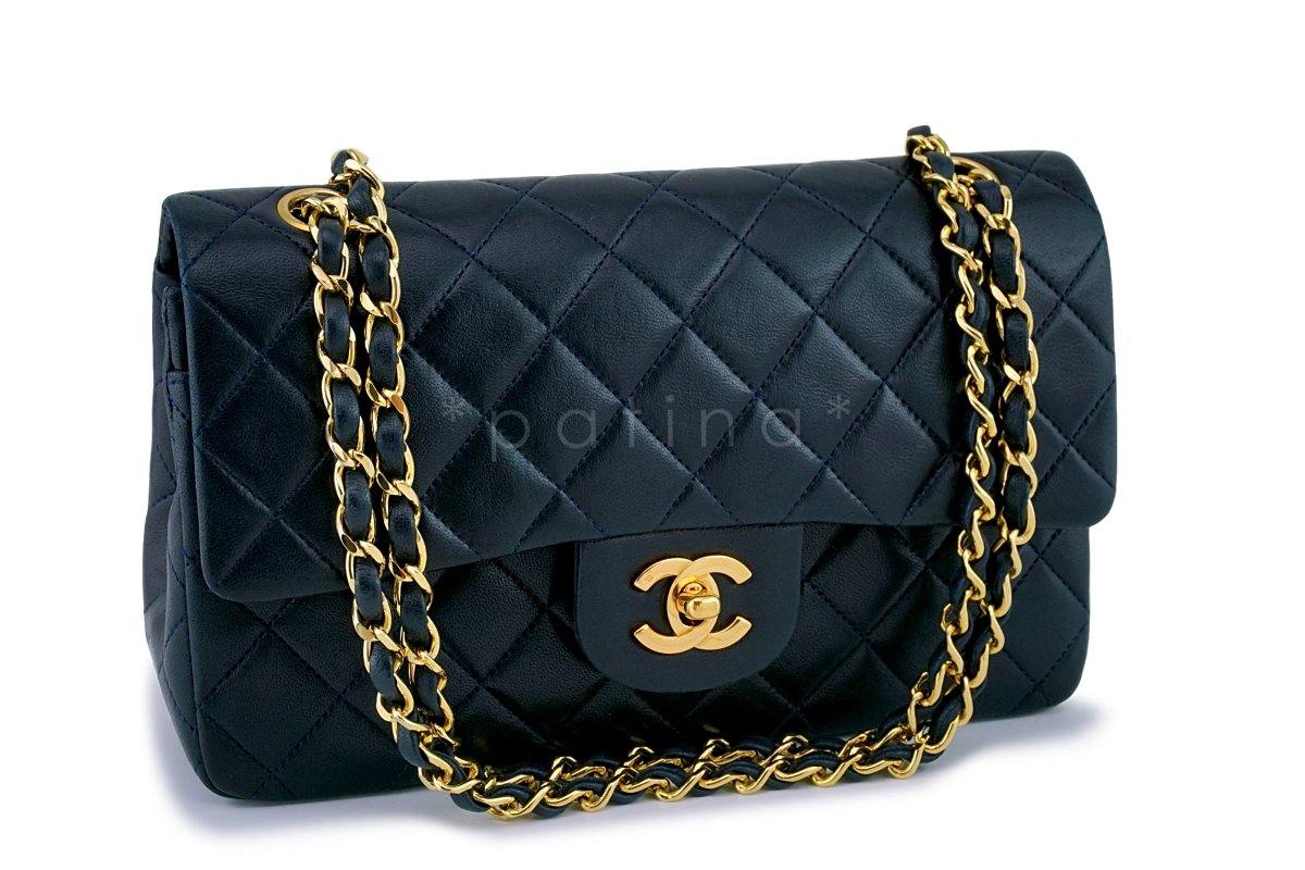 Chanel Small Blue-Black Classic Lambskin Double Flap Bag - Image 2