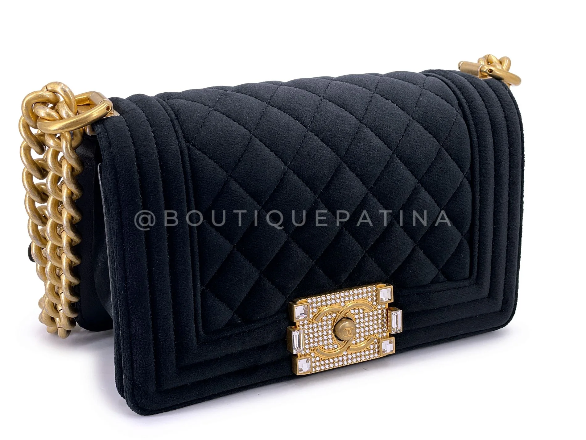Chanel Small Boy Flap Bag Black Velvet Emerald-Cut Crystal Clasp GHW UGC - Image 3