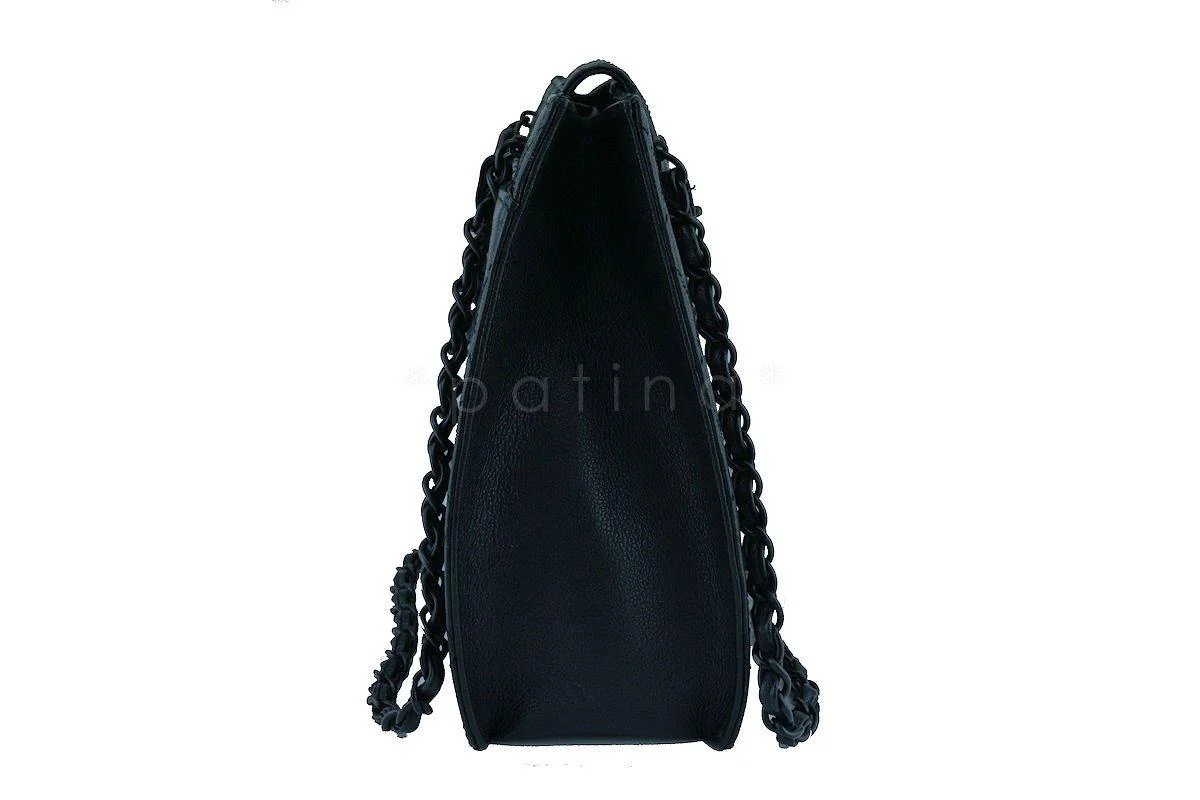 Chanel So Black Caviar Medium Quilted Classic Tote Bag Flap Closure - Image 3