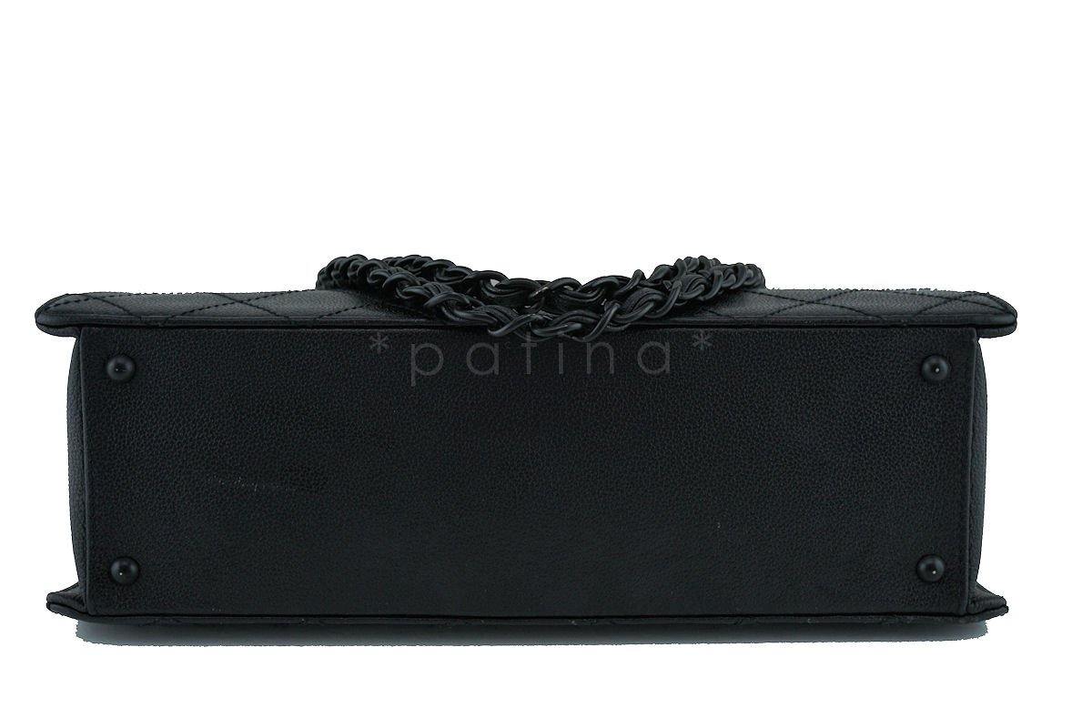 Chanel So Black Caviar Medium Quilted Classic Tote Bag Flap Closure - Image 5