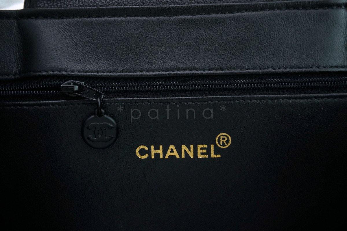 Chanel So Black Caviar Medium Quilted Classic Tote Bag Flap Closure - Image 9