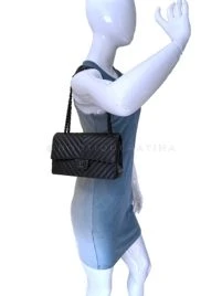 Chanel So Black Chevron Medium Classic Flap Bag Lambskin - Image 14