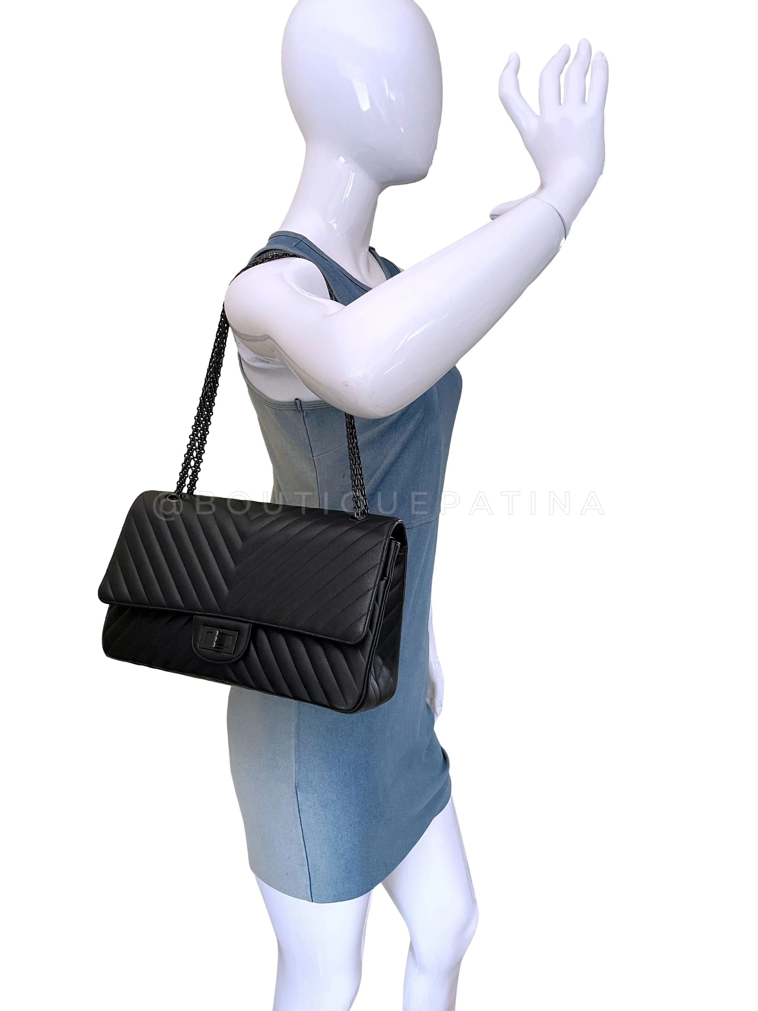 Chanel So Black Chevron Reissue Large 227 2.55 Flap Bag Goatskin - Image 14