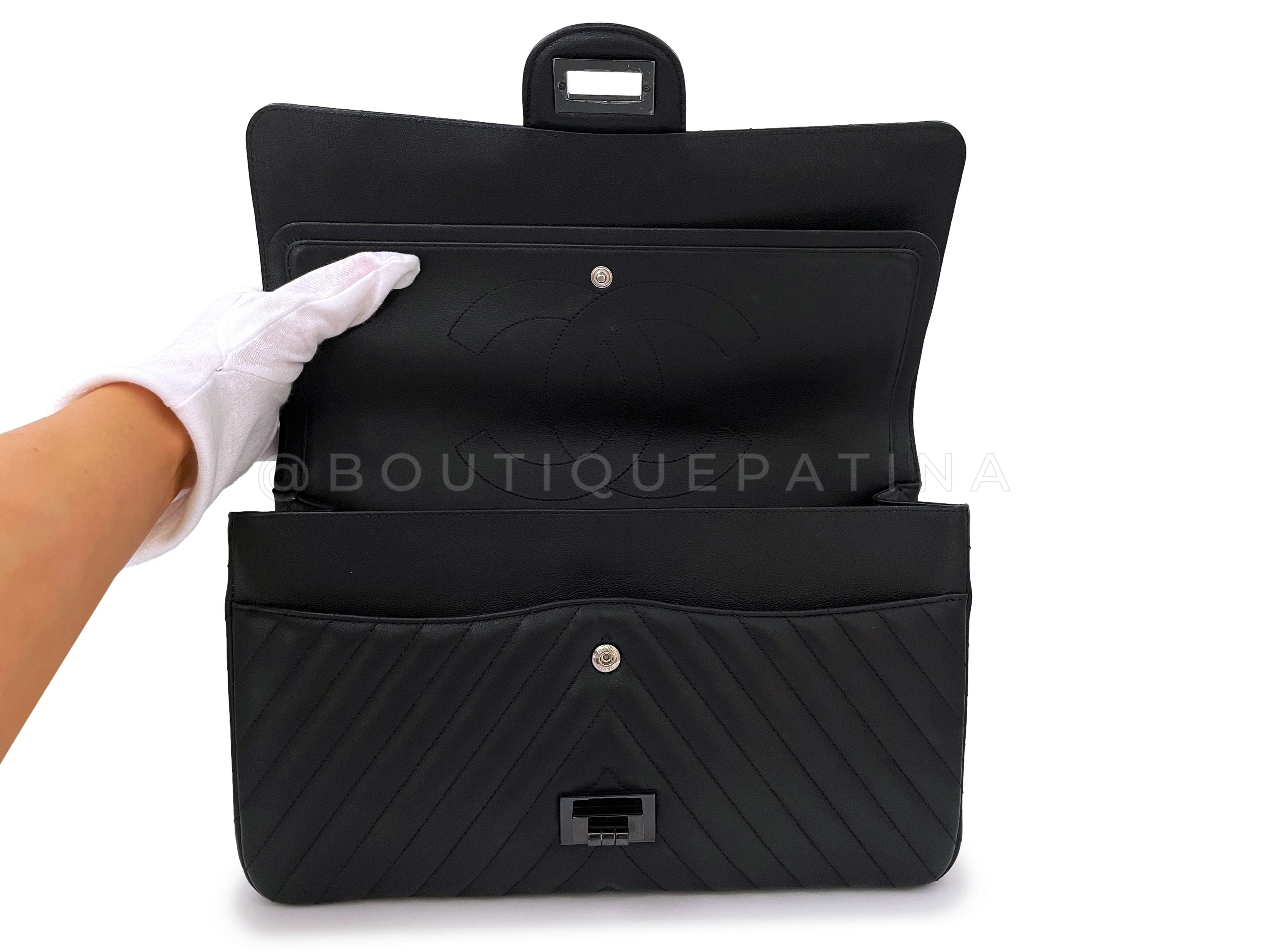 Chanel So Black Chevron Reissue Large 227 2.55 Flap Bag Goatskin - Image 9