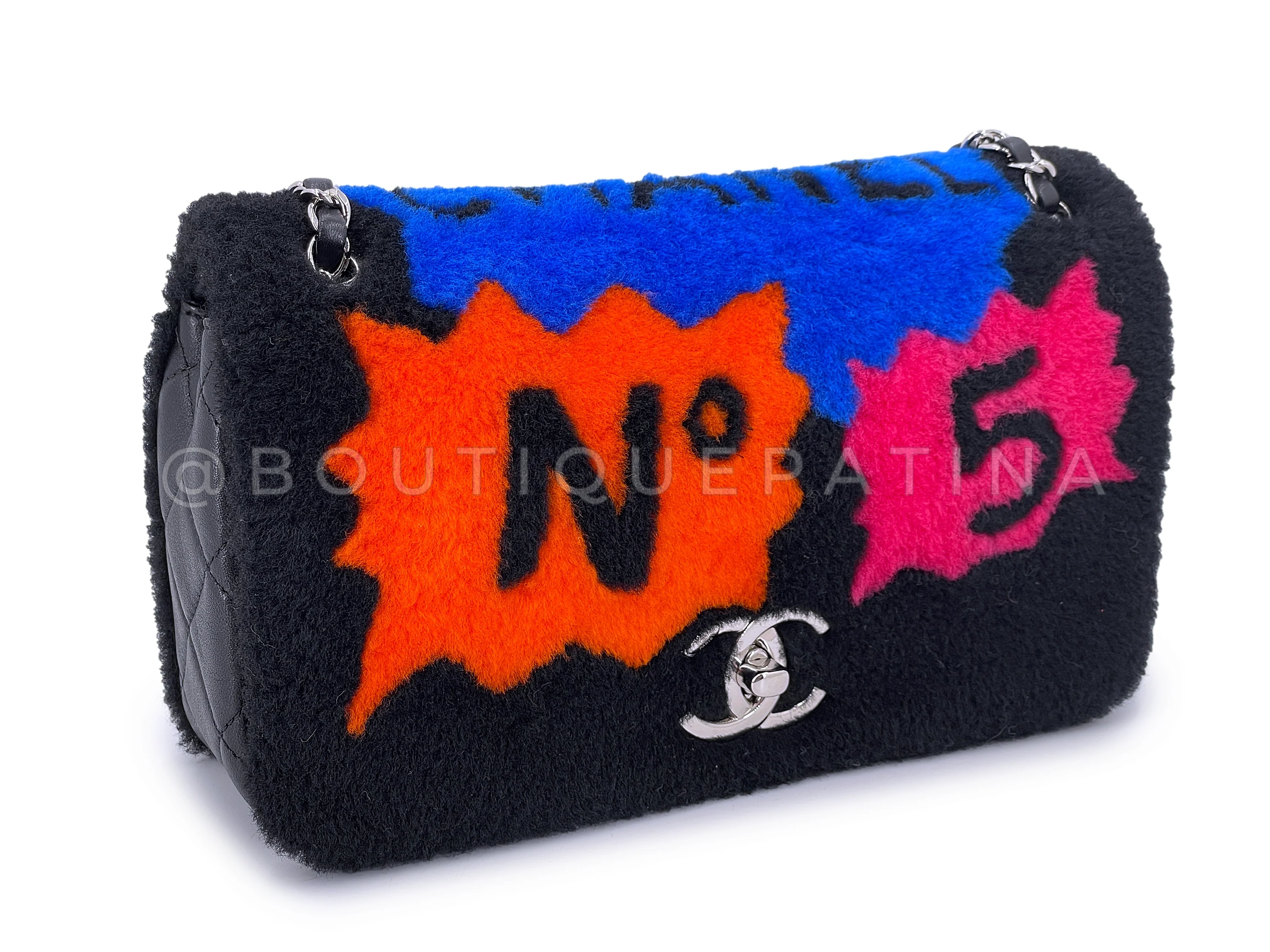 Chanel 2014 Supermarket Comic Black Multicolor Shearling Flap Bag - Image 4