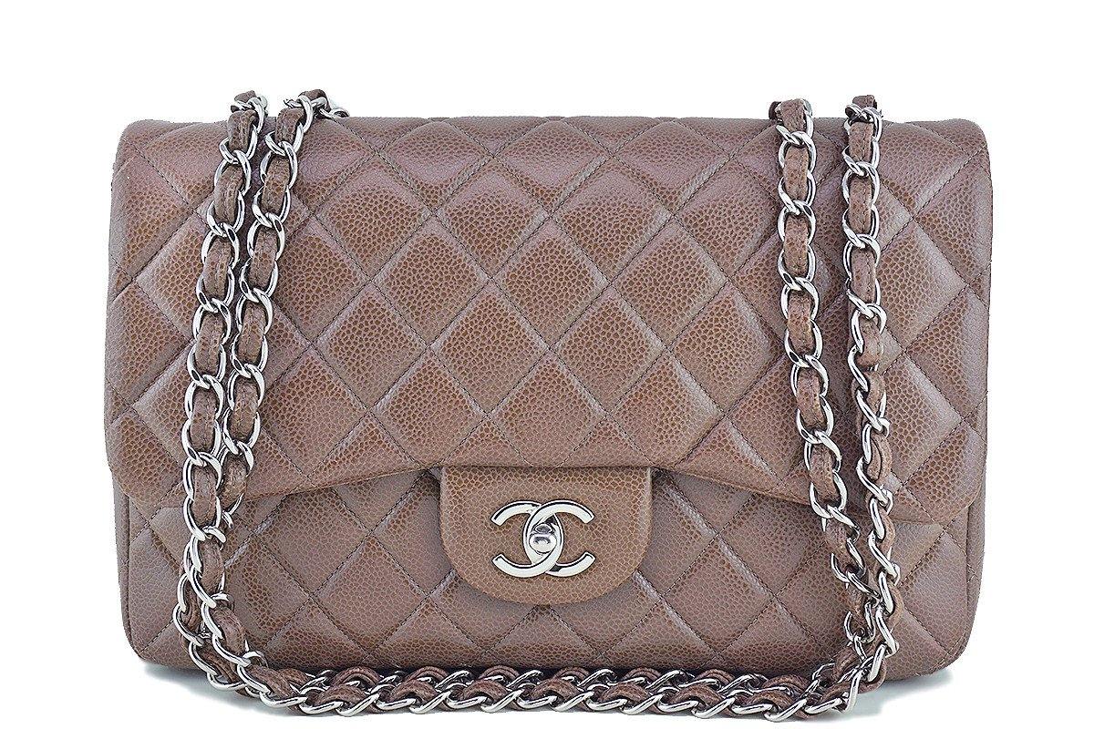 Chanel Taupe Beige Caviar Jumbo 2.55 Classic Flap Bag