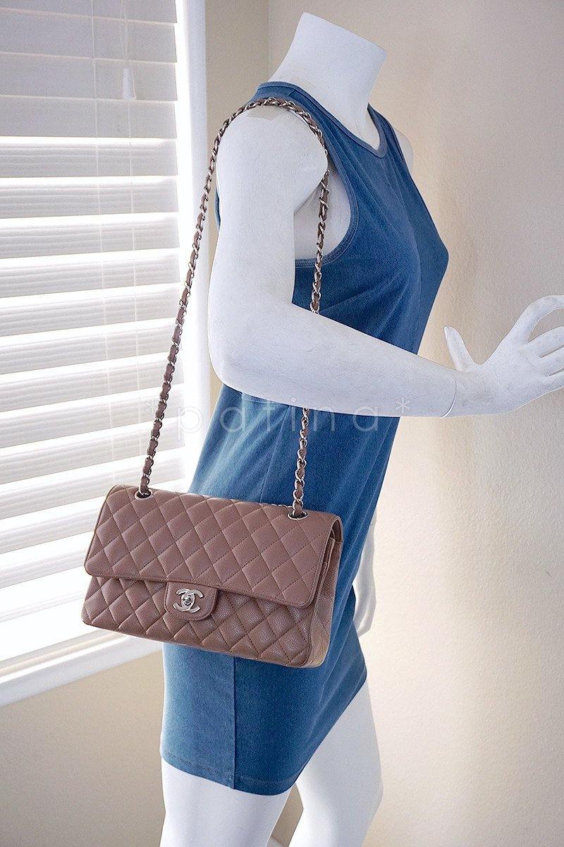 Chanel Taupe Beige Caviar Medium Classic 2.55 Double Flap Bag - Image 14