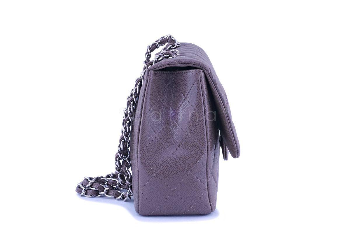Chanel Taupe Beige-Gray Caviar Classic Jumbo Flap Bag SHW - Image 3