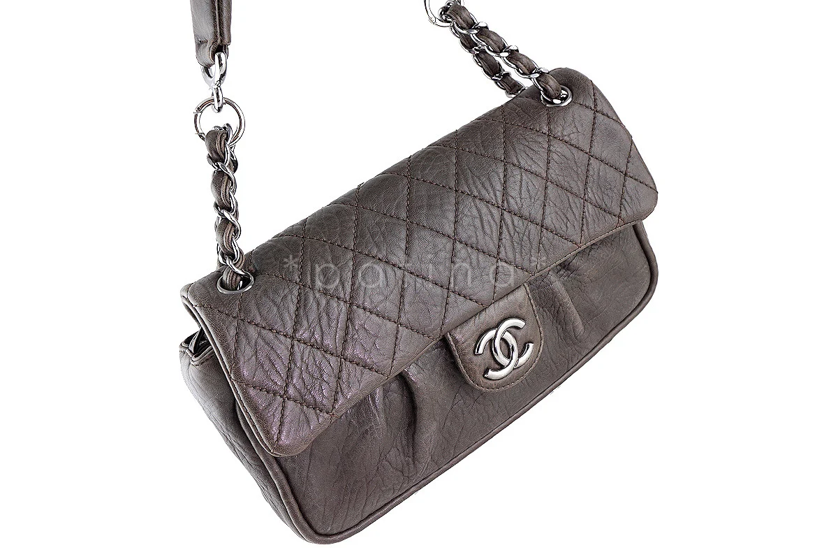 Chanel Taupe Brown Thick Pebbled Jumbo Classic Flap Bag - Image 2